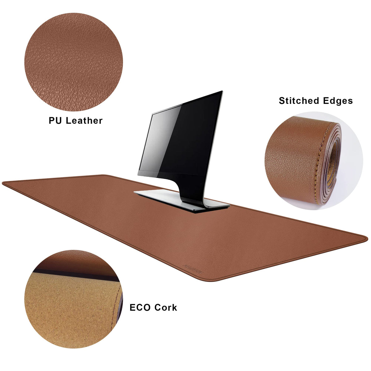 MAIDERN 55" x 24" Cork & Leather Desk Pad, Large XXL Mat, Full Mouse Pad, Dual Sided Protector for
