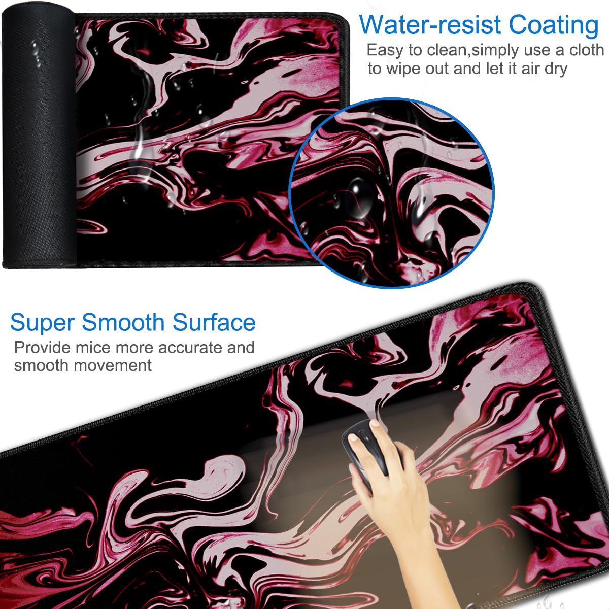 Gaming Mouse Pad, 31.5x15.7 inch Large Extended Computer Keyboard Mouse Mat, Water Resist Non-Slip