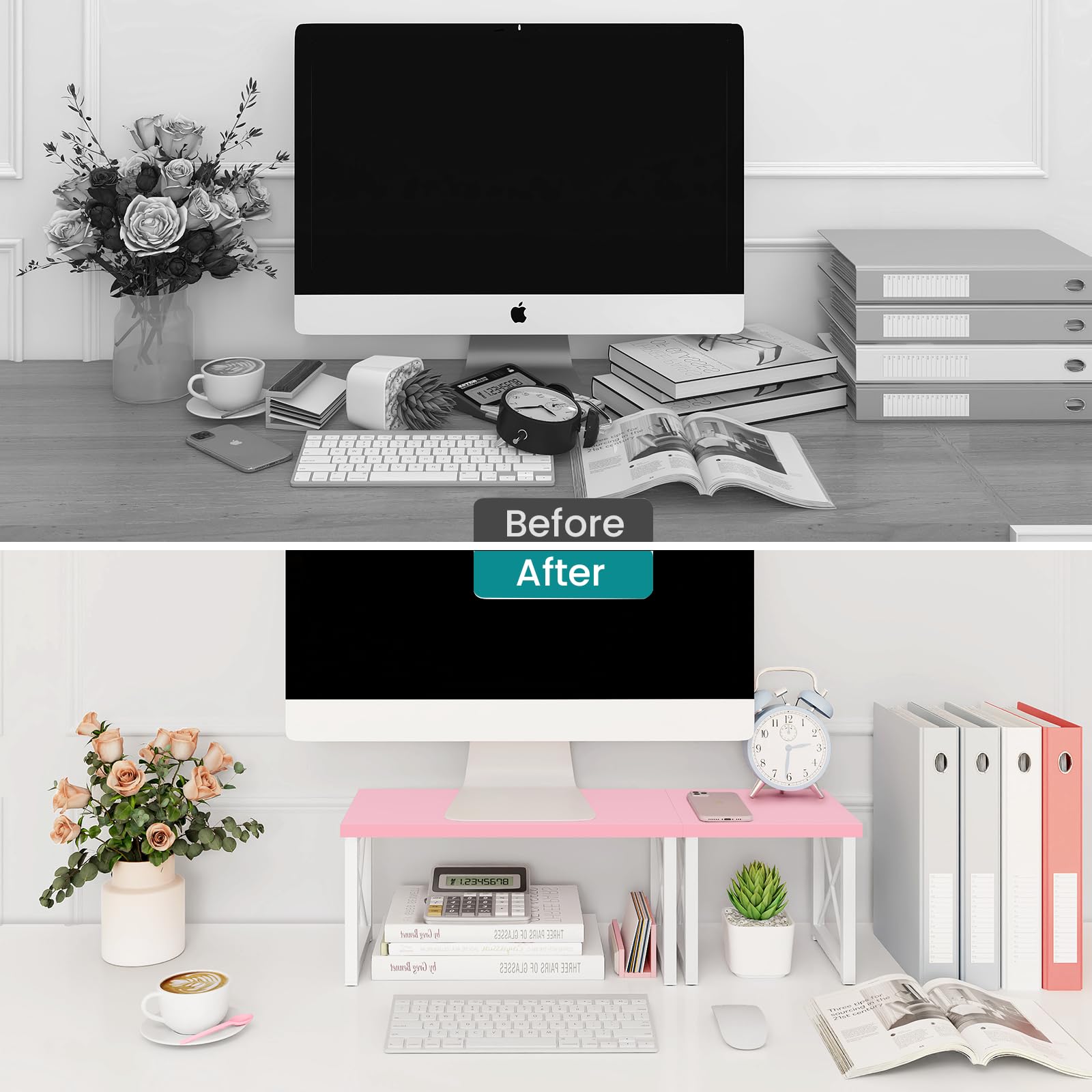 ELITEROO Desktop Shelf, 2 Tier Independent Stackable Desk Stand