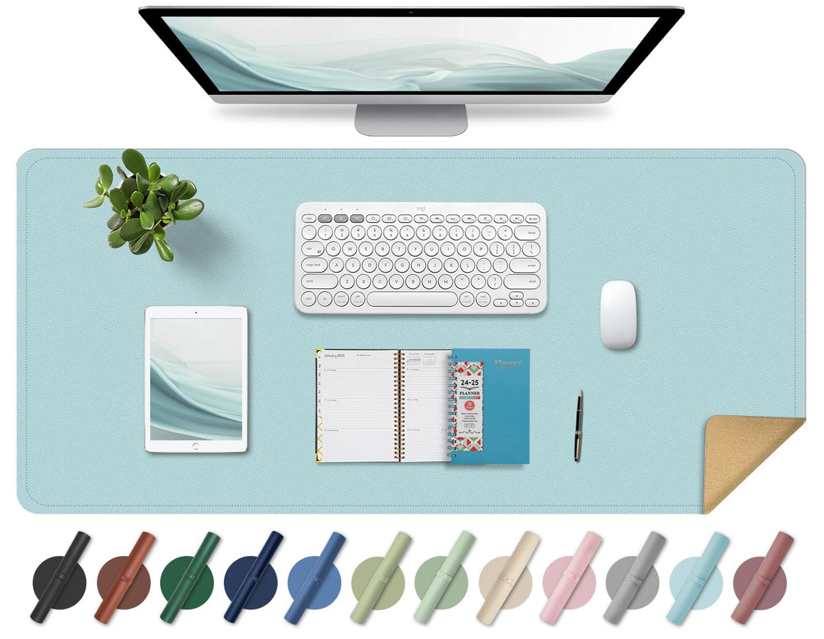 Large Desk Pad 35.4" x 17", Non-Slip Desk Mat with PU Leather & Natural Cork, Waterproof Writing