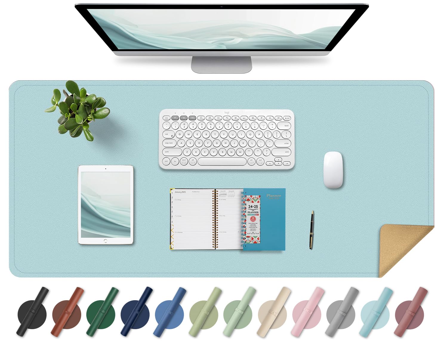 Large Desk Pad 35.4" x 17", Non-Slip Desk Mat with PU Leather & Natural Cork, Waterproof Writing