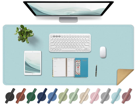Large Desk Pad 35.4" x 17", Non-Slip Desk Mat with PU Leather & Natural Cork, Waterproof Writing