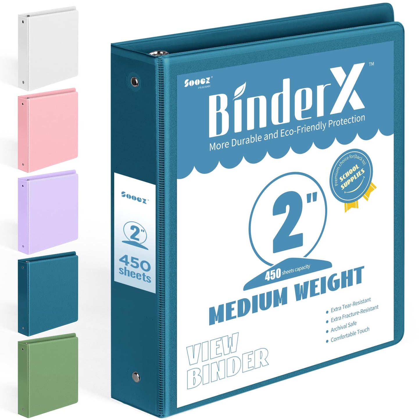 BinderX 3 Ring Binder 2 Inch, 2" Clear View Binder, Navy Blue, Letter /A4