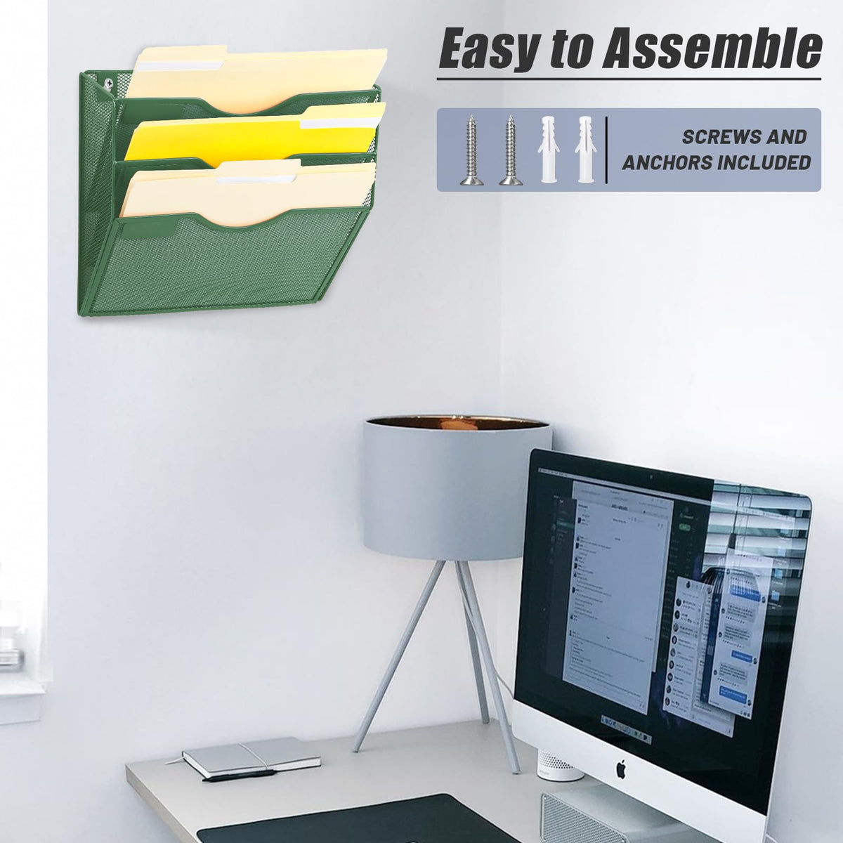 EASEPRES 3 Pocket Mesh Hanging Wall File Organizer, Wall Mounted Mail Paper Document Folder Holder