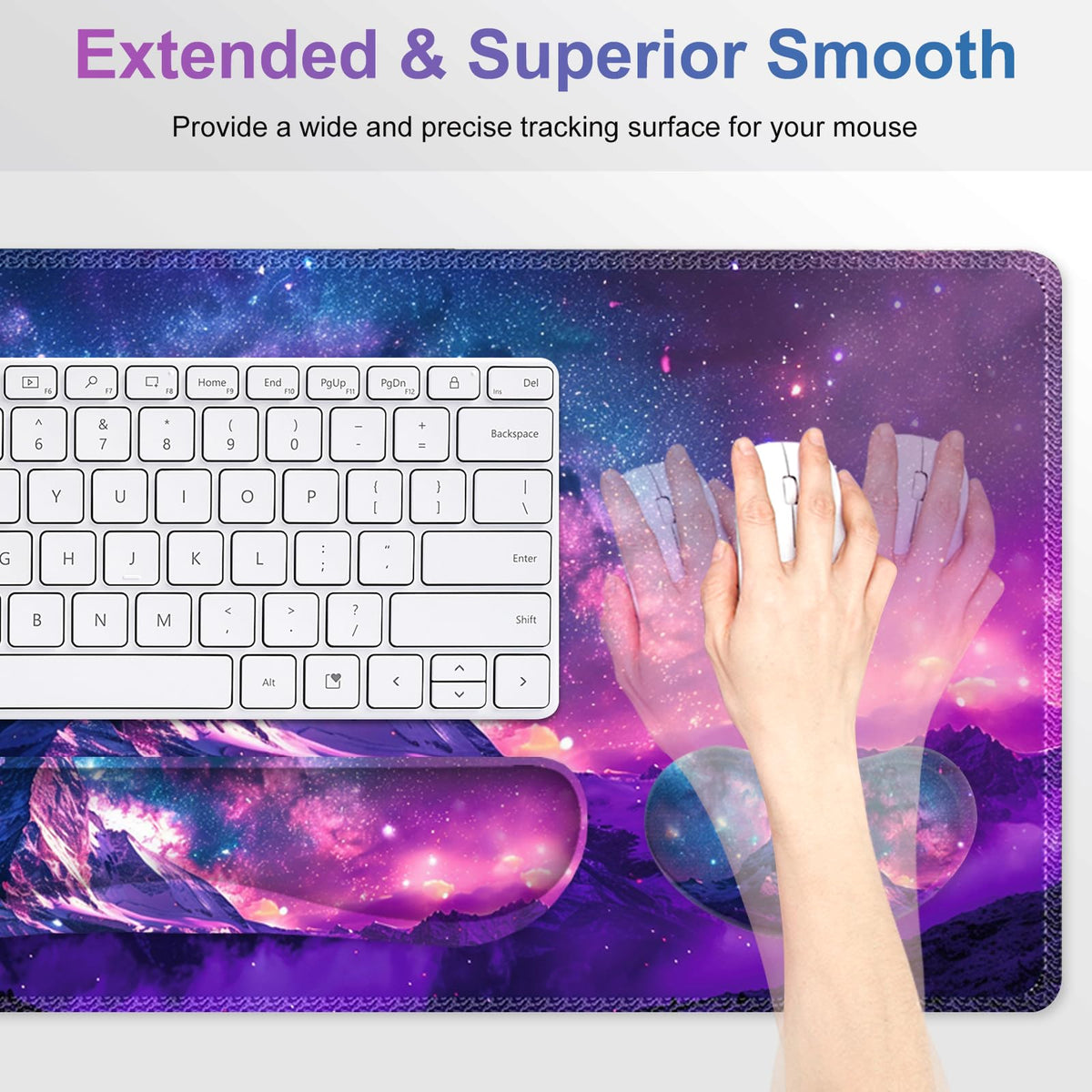 NXZGO Large Gaming Mouse Pad Set, Purple 4 in1 Ergonomics Keyboard Desk Mat with Memory Foam Wrist