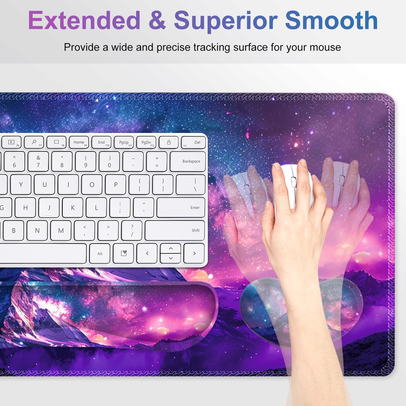 NXZGO Large Gaming Mouse Pad Set, Purple 4 in1 Ergonomics Keyboard Desk Mat with Memory Foam Wrist