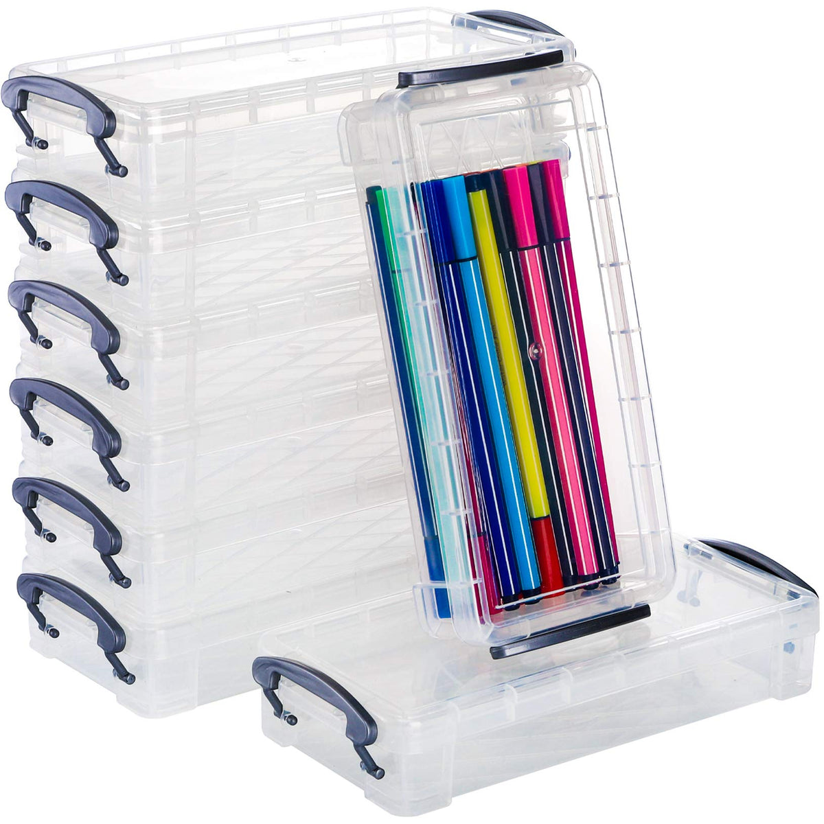 WUWEOT 8 Pack Plastic Pencil Box, Large Capacity Pencil Box with Snap-tight Lid, Supplies Storage