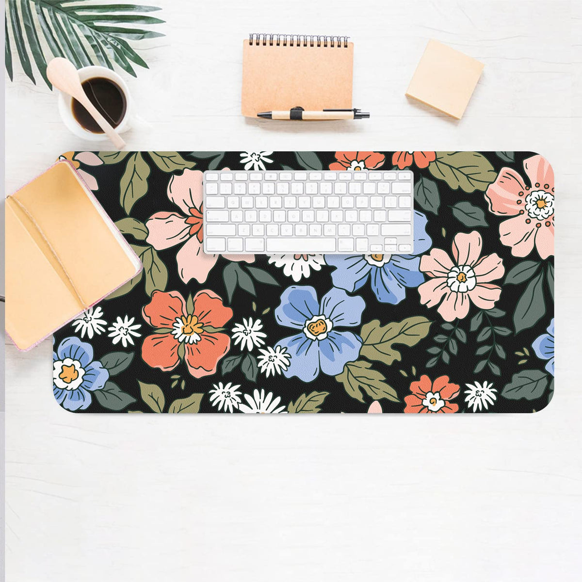 Floral Desk Mat, Non-Slip PU Leather Desk Pad, Wildflower 27.5"x13.8"