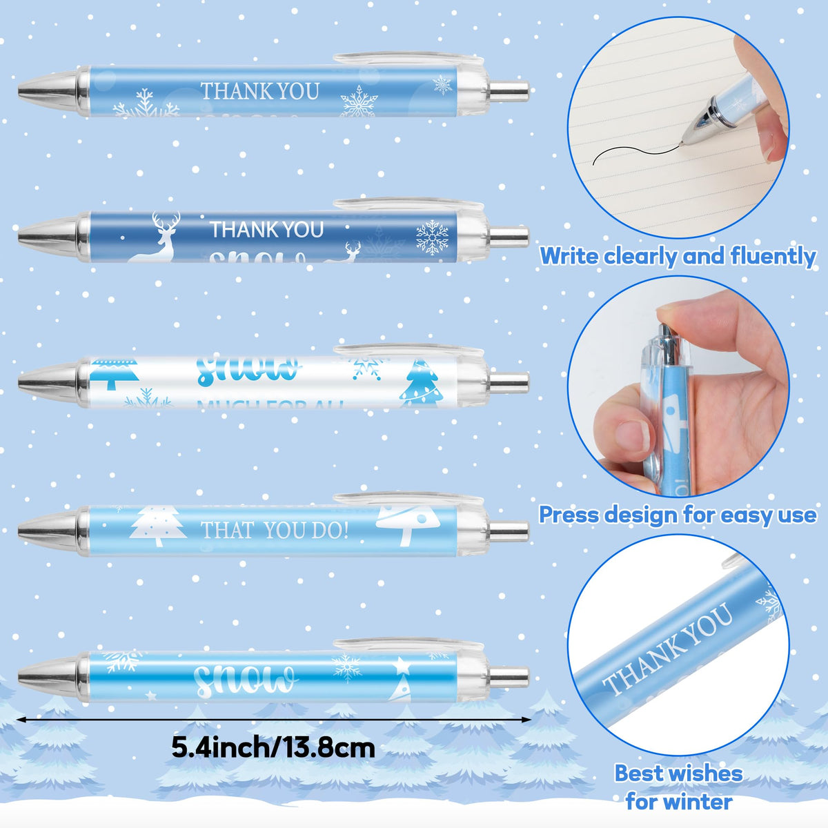 ANGOLIO Winter Snowflake Gifts Bulk 230Pcs Winter Snowflake Bookmarks Ballpoint Pens Keychains