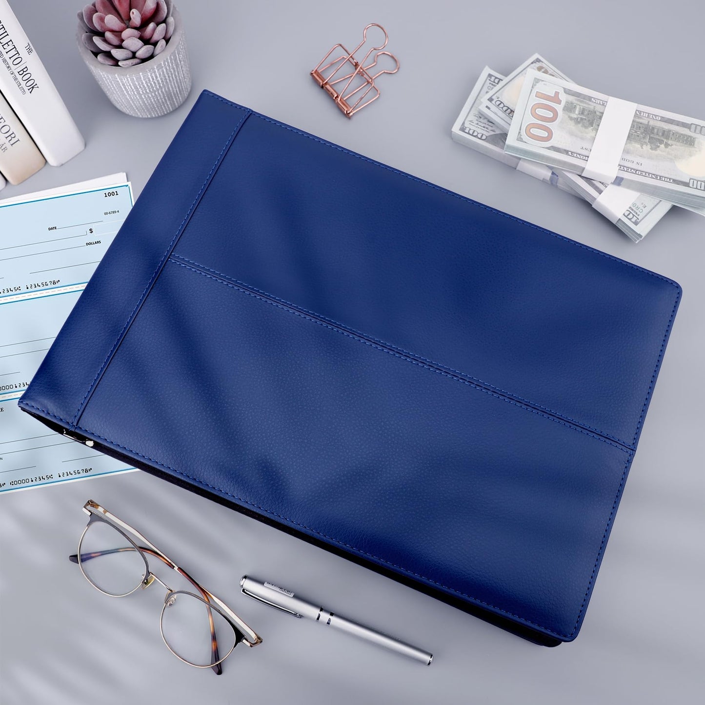 Antner 7 Ring Business Checkbook Binder for Business Checks, 600 Checks Capacity, PU Leather Check