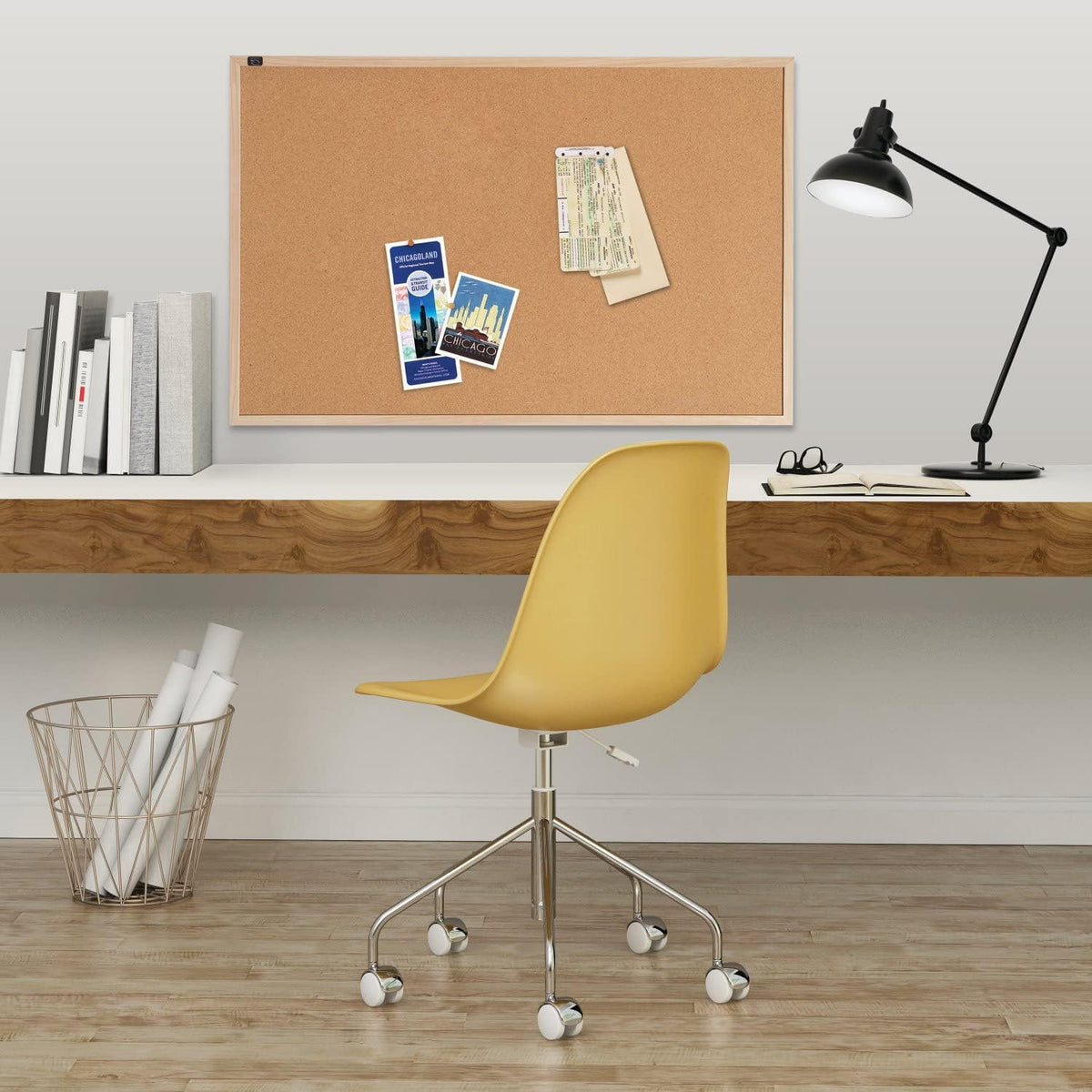 Quartet Cork Board Bulletin Board, 23" x 35" Framed Corkboard, Oak Frame, Decorative Hanging Pin