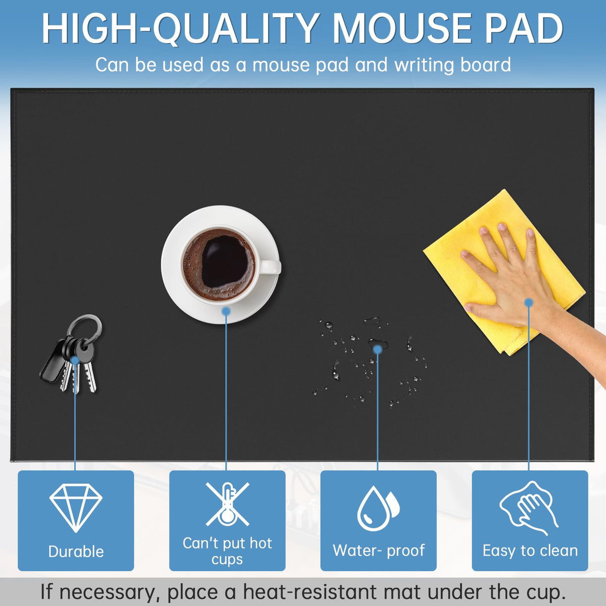 AKOZLIN 35.4"x22.8" Soft PU Leather Surface Office Desk Mouse Mat Pad with Full Grip Fixation Lip
