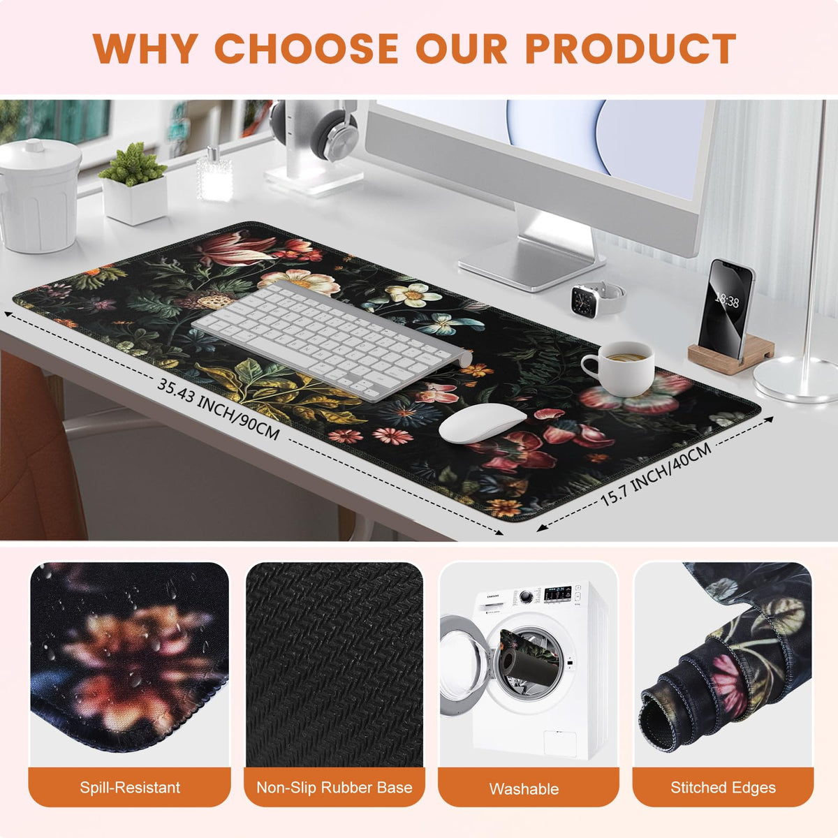 HAOCOO Vintage Floral Desk Mat for Desktop, Aesthetic Plant Desk Decor