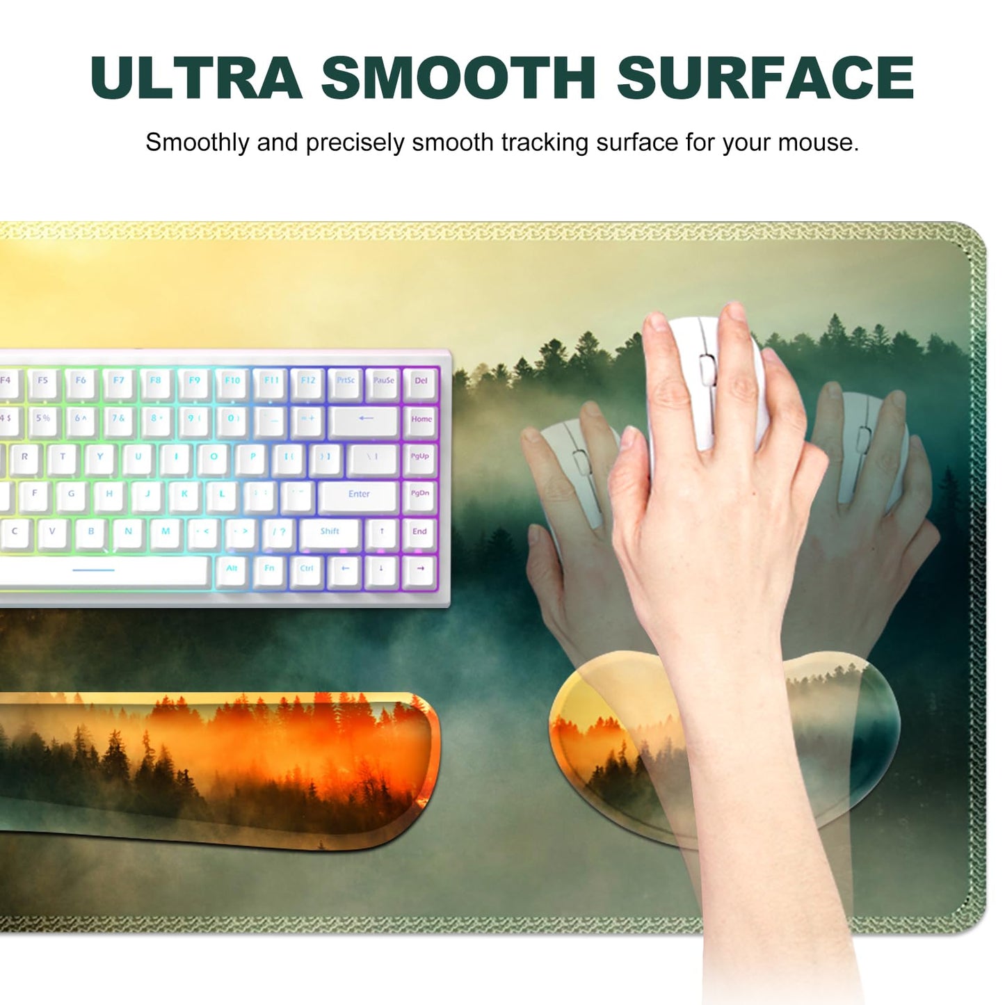 Lauspuck Keyboard Mouse Pad Set, Extended Gaming Mouse Pad +Keyboard Wrist Support +Mouse Wrist