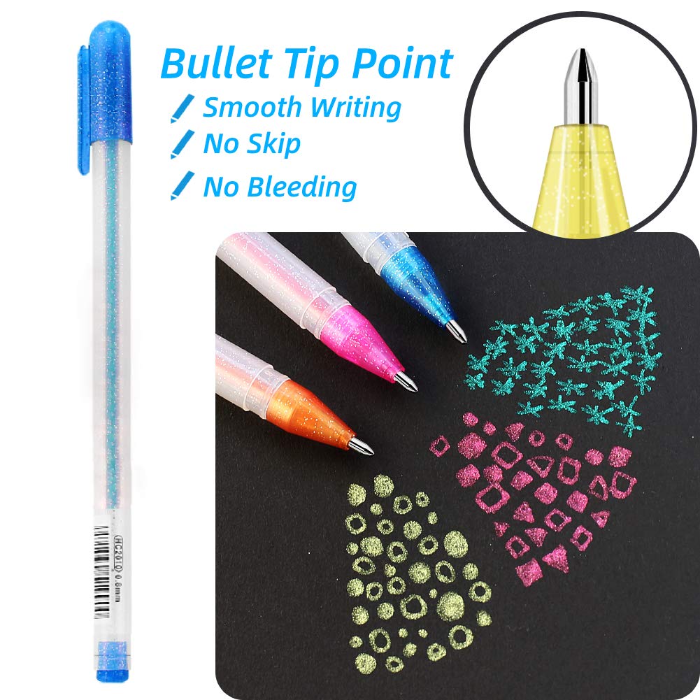 Premium Glitter Gel Pens, 0.8mm Medium Point Glitter Markers, Colorful Pen for Bullet Journal