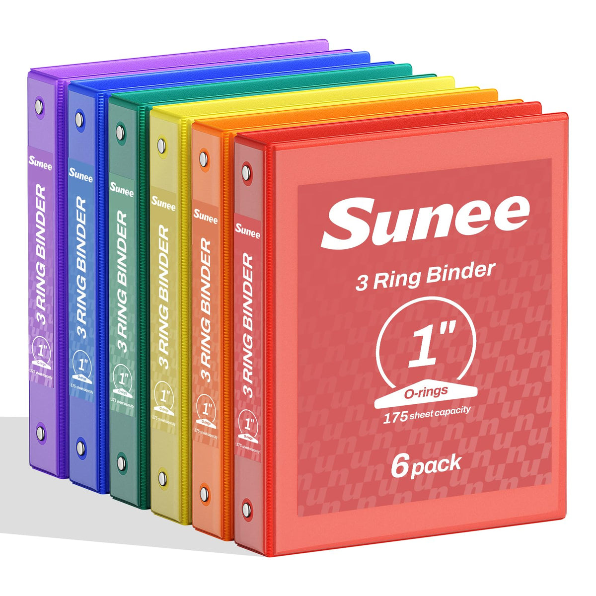 SUNEE 1 Inch Binders 3 Ring 6 Pack, Clear View Three Ring Binders PVC-Free (Fit 8.5x11 Inches) for