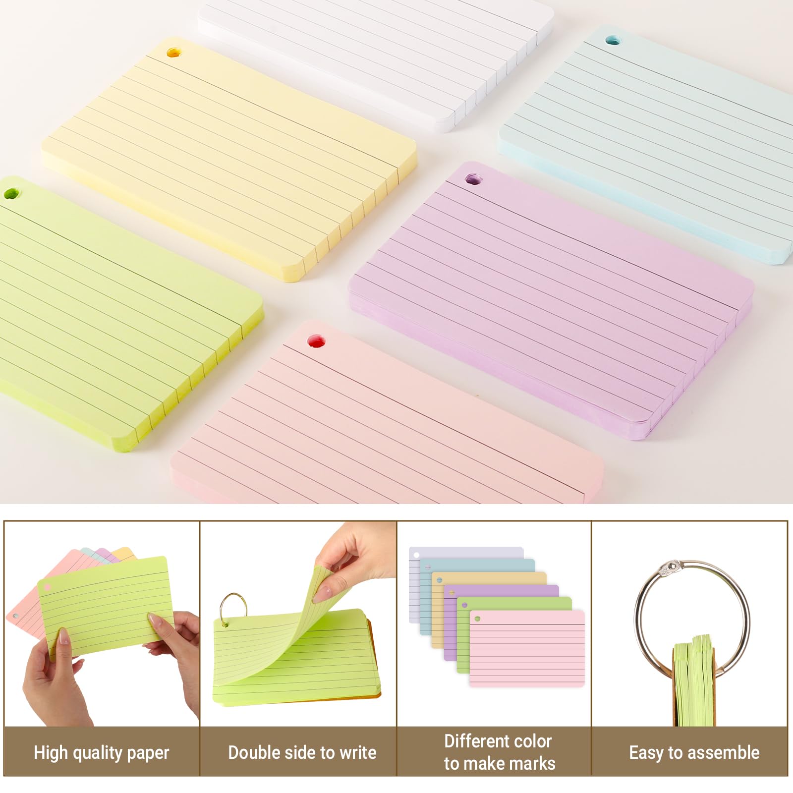 zmybcpack 12 Pack 720 Pcs 4x6 Inch Lined Index Card, Flash Cards with Rings