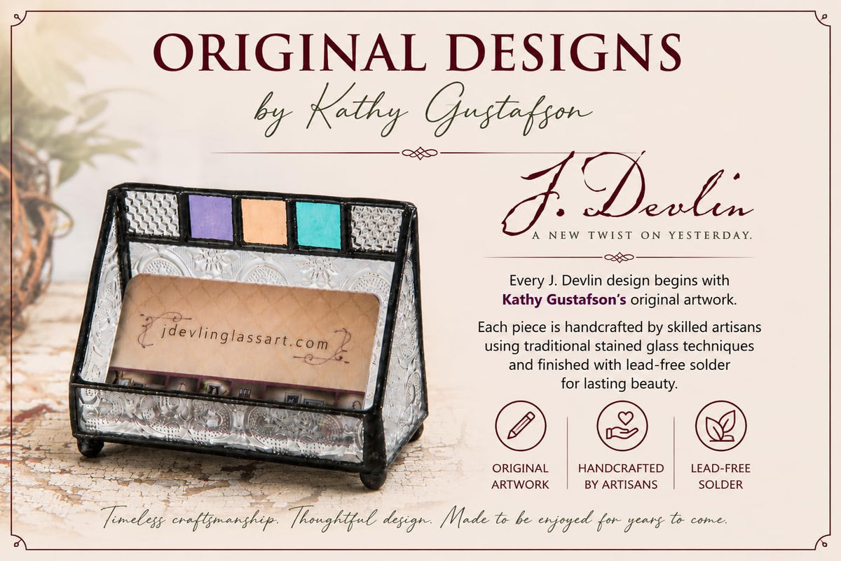 J Devlin Stained Glass Business Card Holder Colorful Desk Organizer