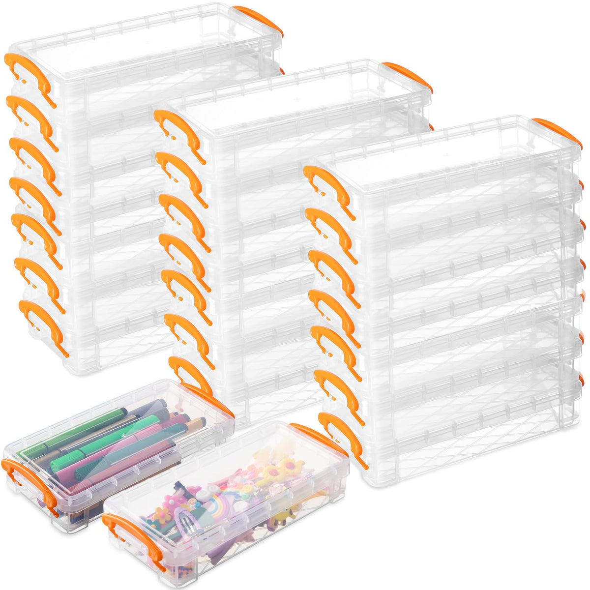 Gueevin 24 Pcs Pencil Box Clear Plastic Pencil Case, Orange