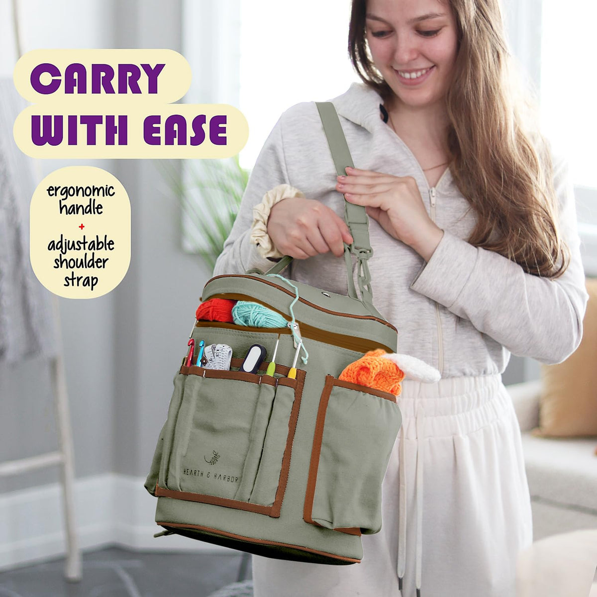 Hearth & Harbor Crochet Bag Organizer – Durable Knitting Bag, Yarn Organizer for Accessories and