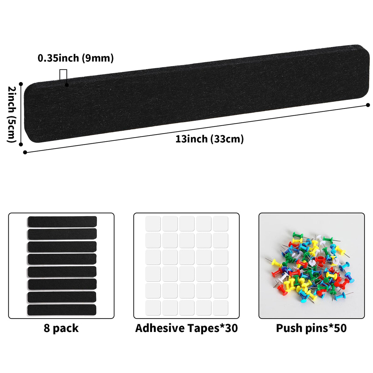Cork Board Felt Bulletin Board 8-Pack with 50 Push Pins for Paste Notes, Photos, Schedules