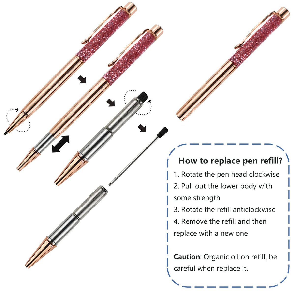 Oddmoal Fancy Metal Ballpoint Pens Floating Glitter Dynamic Liquid Sand Pen for Office Supplies