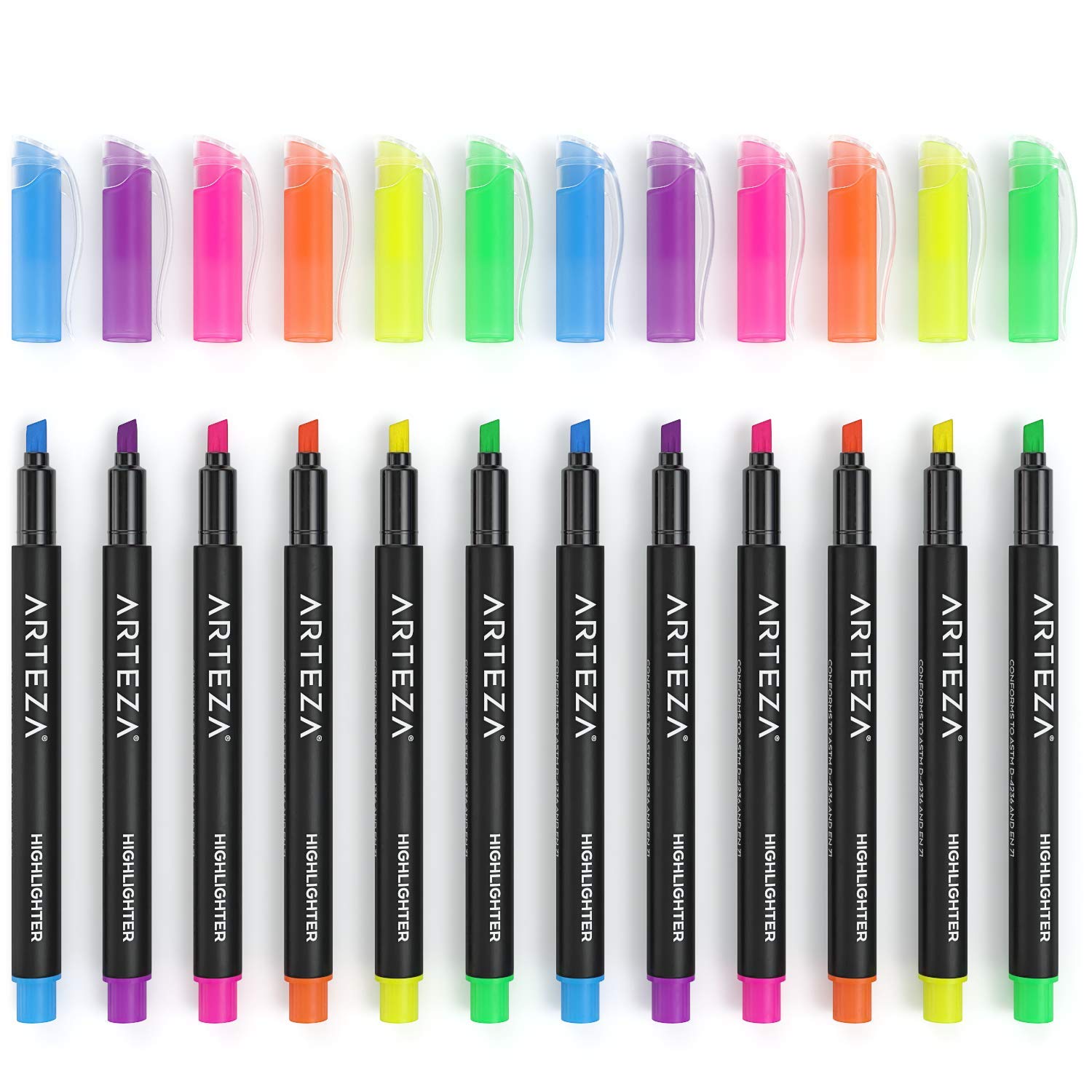 ARTEZA Highlighters Set of 30, Narrow Chisel Tip, Bulk Pack of Markers in 6 Assorted Neon Colors