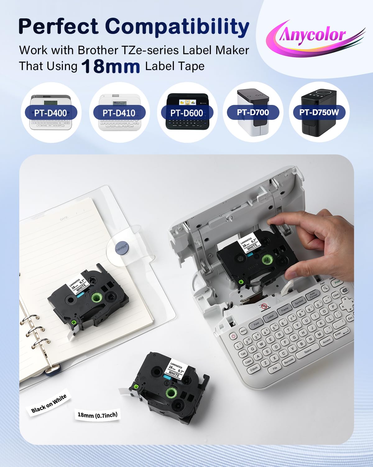 Anycolor TZe-241 TZ Tape 18mm Laminated White Label Maker Tape