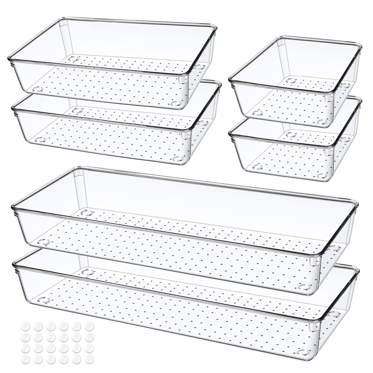 DUHARS 6 PCS Clear Plastic Drawer Organizer, Large 15" X 6" 3-Size Acrylic Stackable Kitchen Drawer