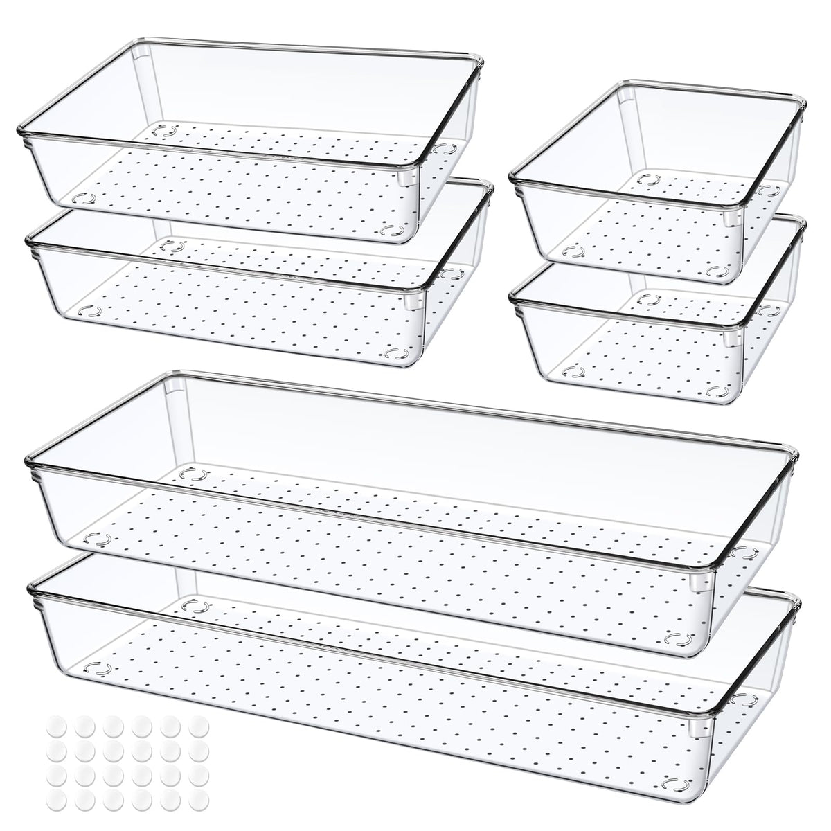 DUHARS 6 PCS Clear Plastic Drawer Organizer, Large 15" X 6" 3-Size Acrylic Stackable Kitchen Drawer