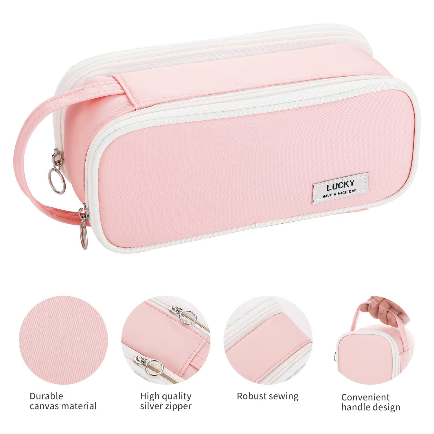 Dugio Large Pencil Case Organizer Big Pencil Bag for Girls Teens Pink