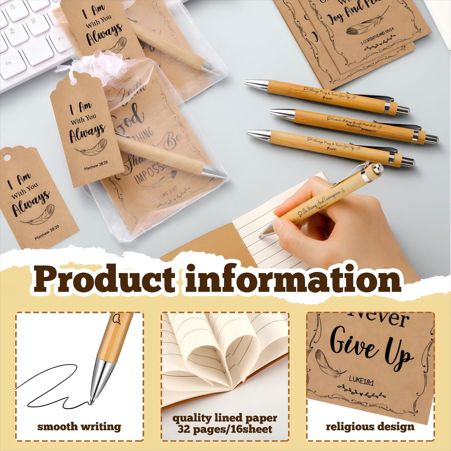 Qeeenar 200 Pcs Christian Gift Bulk Set Bible Verse, Brown, Classic