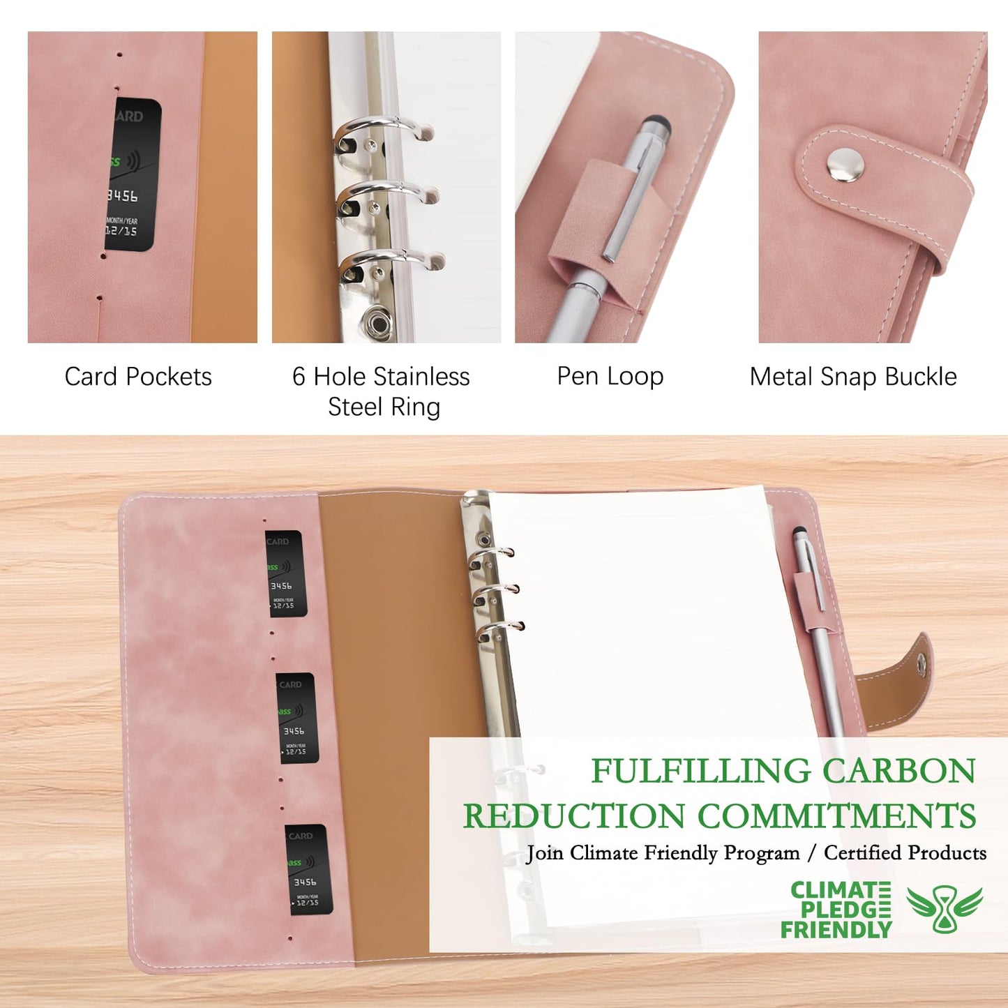 FYY A5 Binder Refillable Planner Notebook 6 Ring, Pink