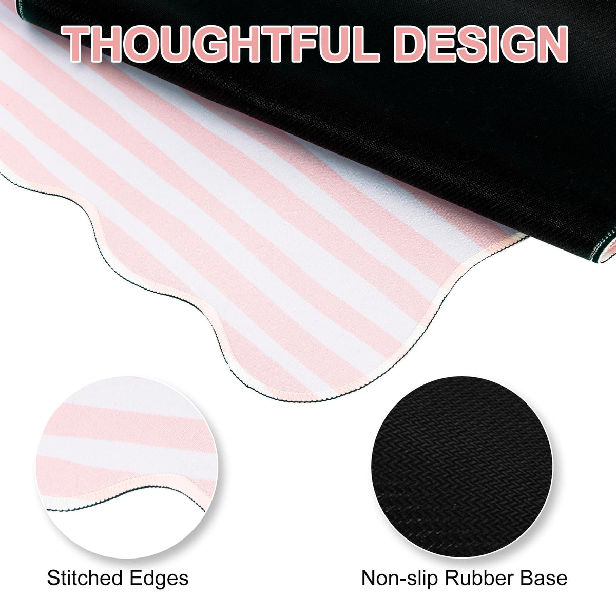 L-SPOUTTO Pink Striped Mouse Pad,Scalloped Desk Mat XXL Large Geometric Gaming Mousepad,35.4x15.7in