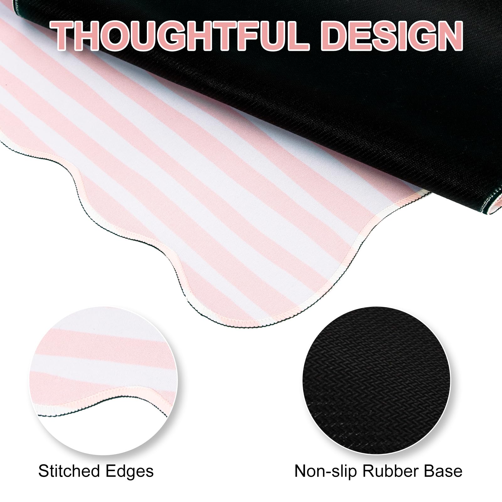 L-SPOUTTO Pink Striped Mouse Pad,Scalloped Desk Mat XXL Large Geometric Gaming Mousepad,35.4x15.7in