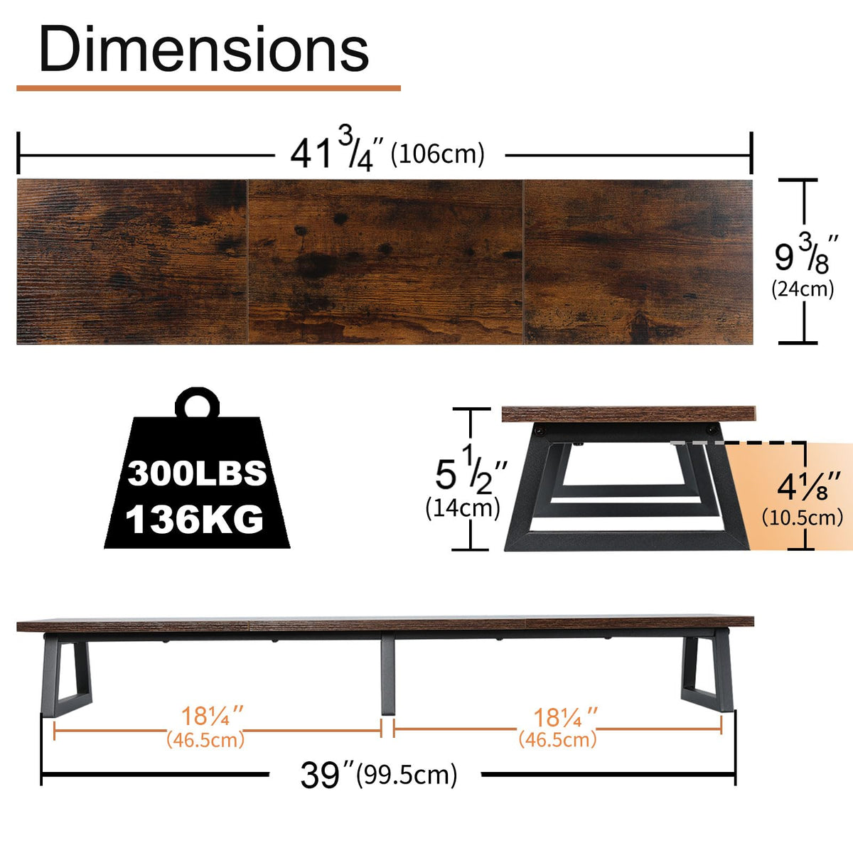 TEAMIX 42 inch Large Dual Monitor Stand Riser,TV Riser,Desk Shelf Organizer