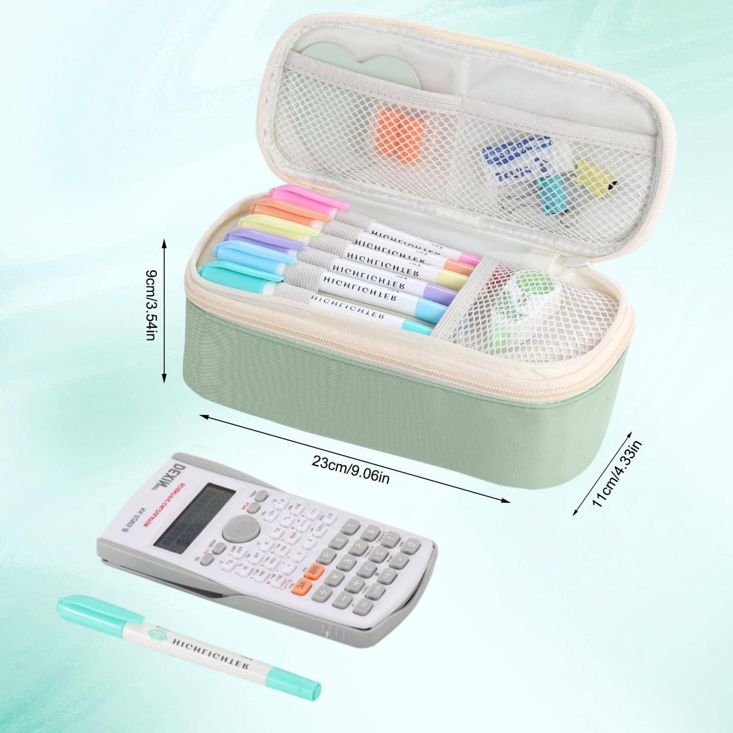 Large Pencil Bag for Girls Teens Kids School Pencil Case Organizer Green