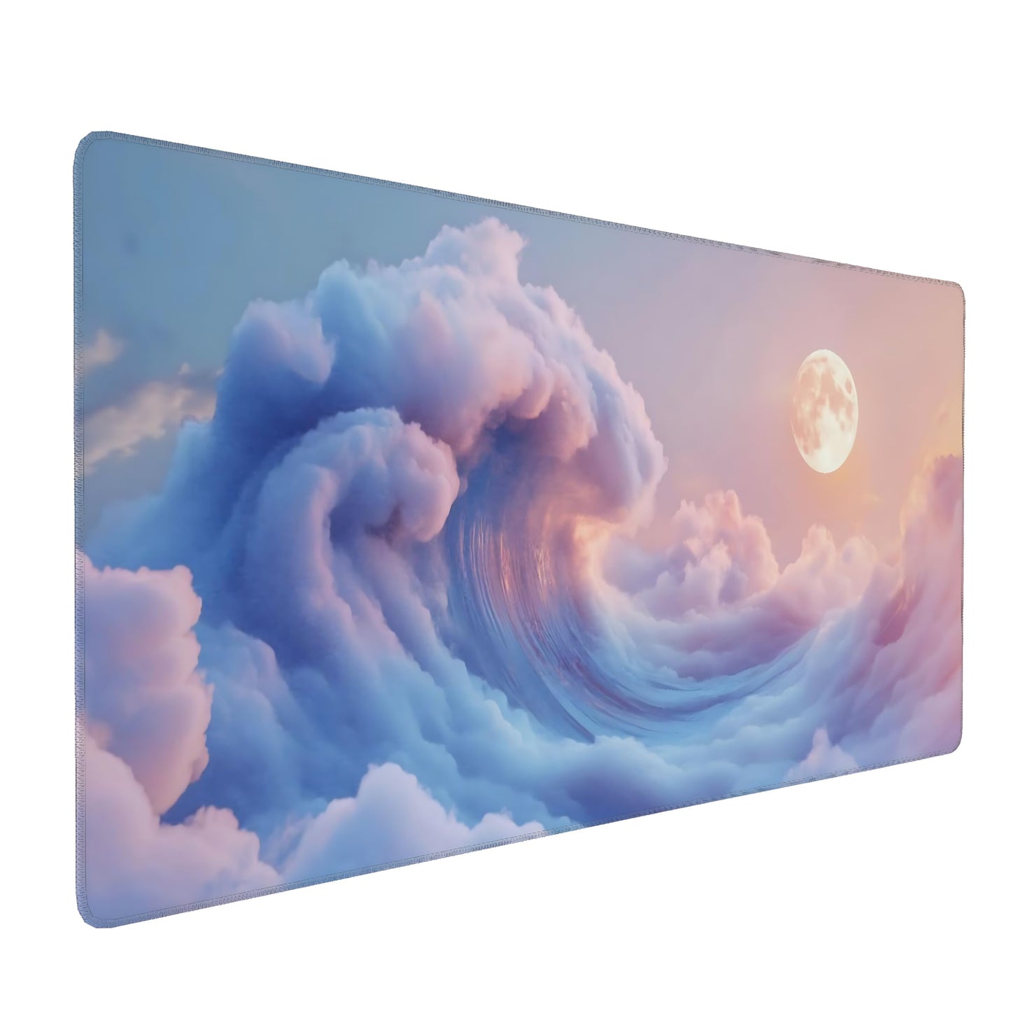 Cute Aesthetic Kanagawa Great Wave Gaming Mouse Pad, Blue Pink Dreamy Desk Mat with Anti-Slip Base