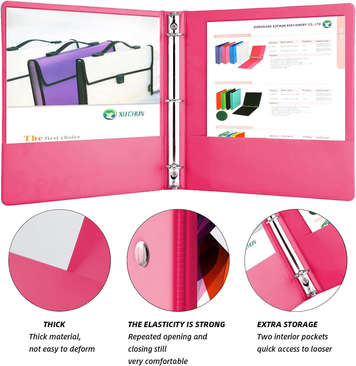 XUCHUN 3 Ring Binders 1 Inch,Clear View Binder with 2 Pockets, Holds 225 Sheets 8.5x11 Inches