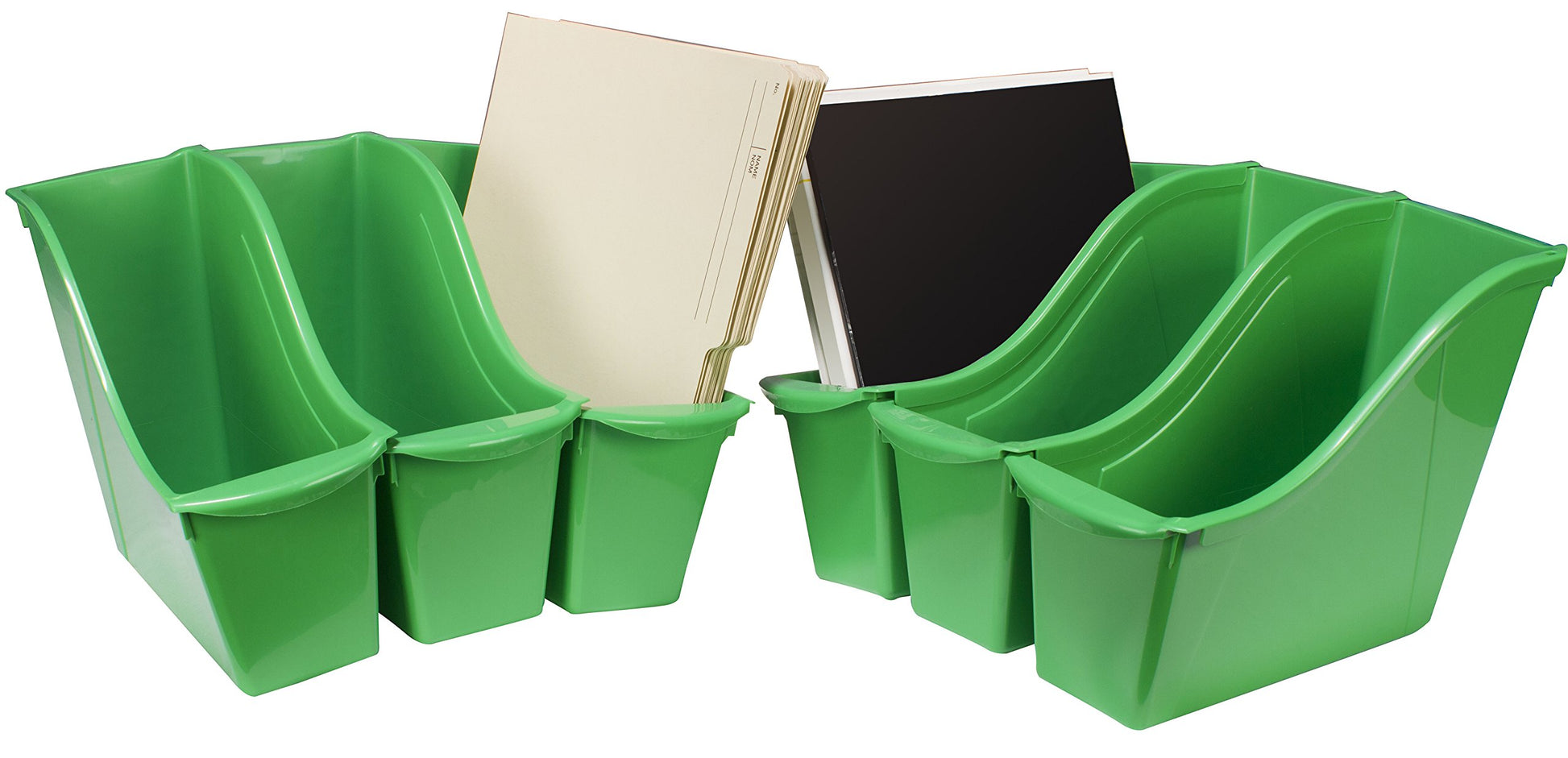 Storex Small Book Bin – Interlocking Plastic Organizer for Home, Office and Classroom, Green