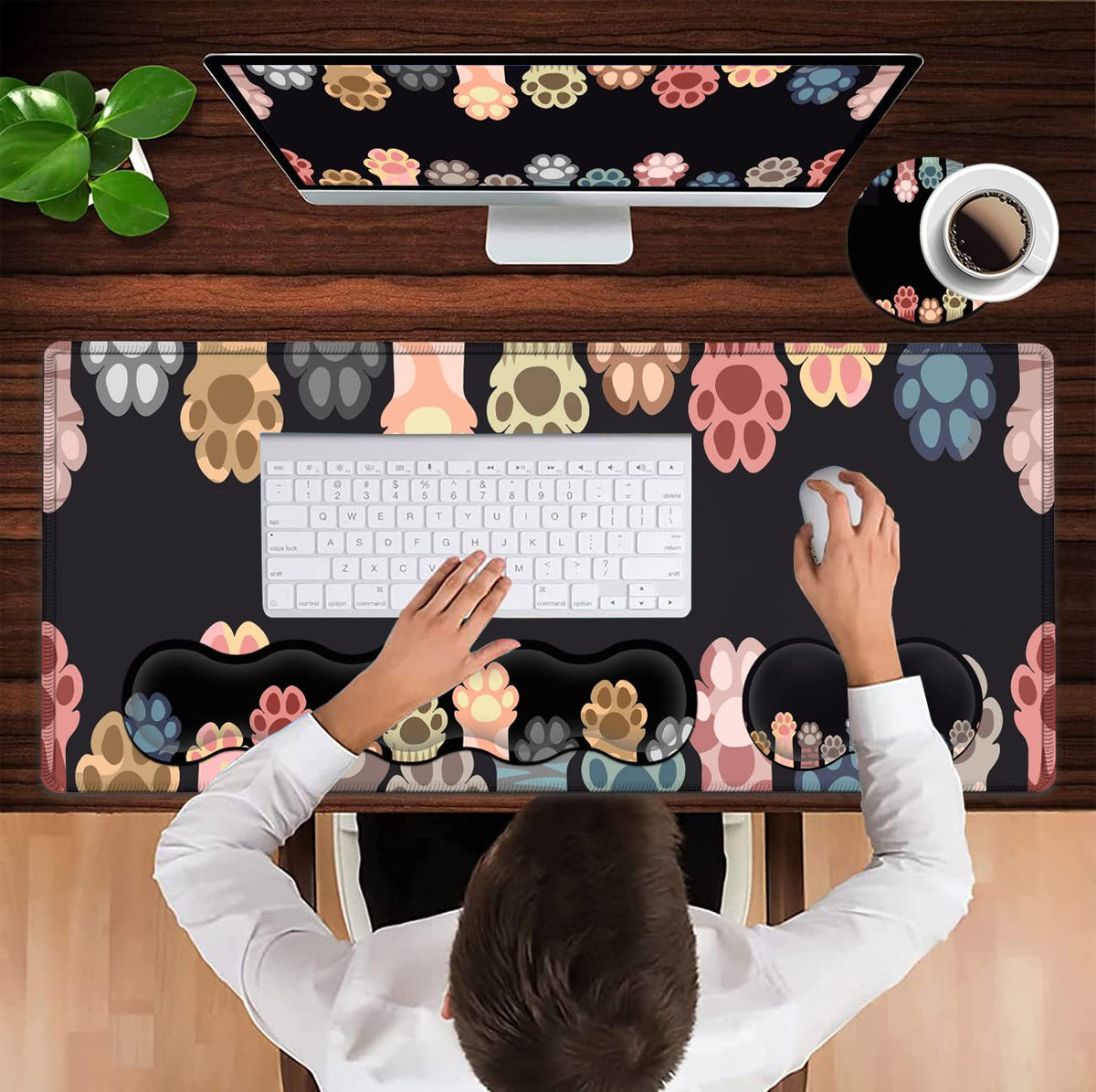 Ergonomic Keyboard Wrist Rest + Large Mouse Pad + Mouse Wrist Support Set, Memory Foam Mouse Wrist