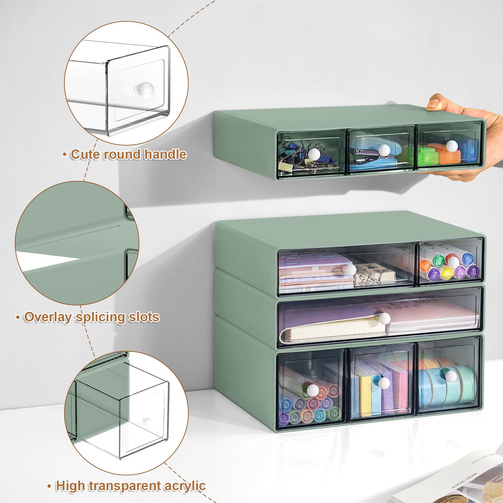 MYKASEN Desk Organizer with 9 Drawers, 4 Tier Plastic Stackable Storage Drawers for Desk Storage