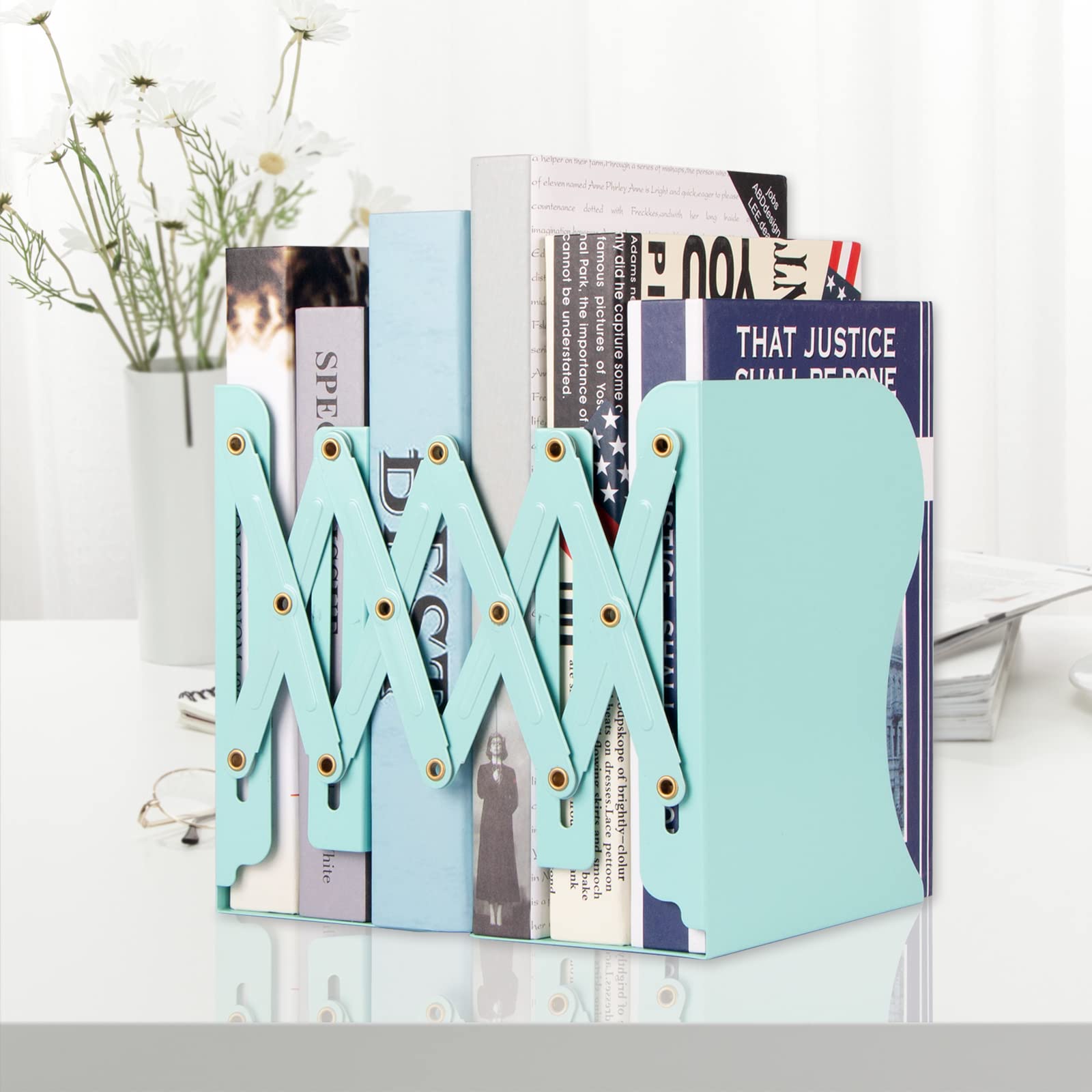 Aobopar Adjustable Metal Book Ends for Shelves Mint Green