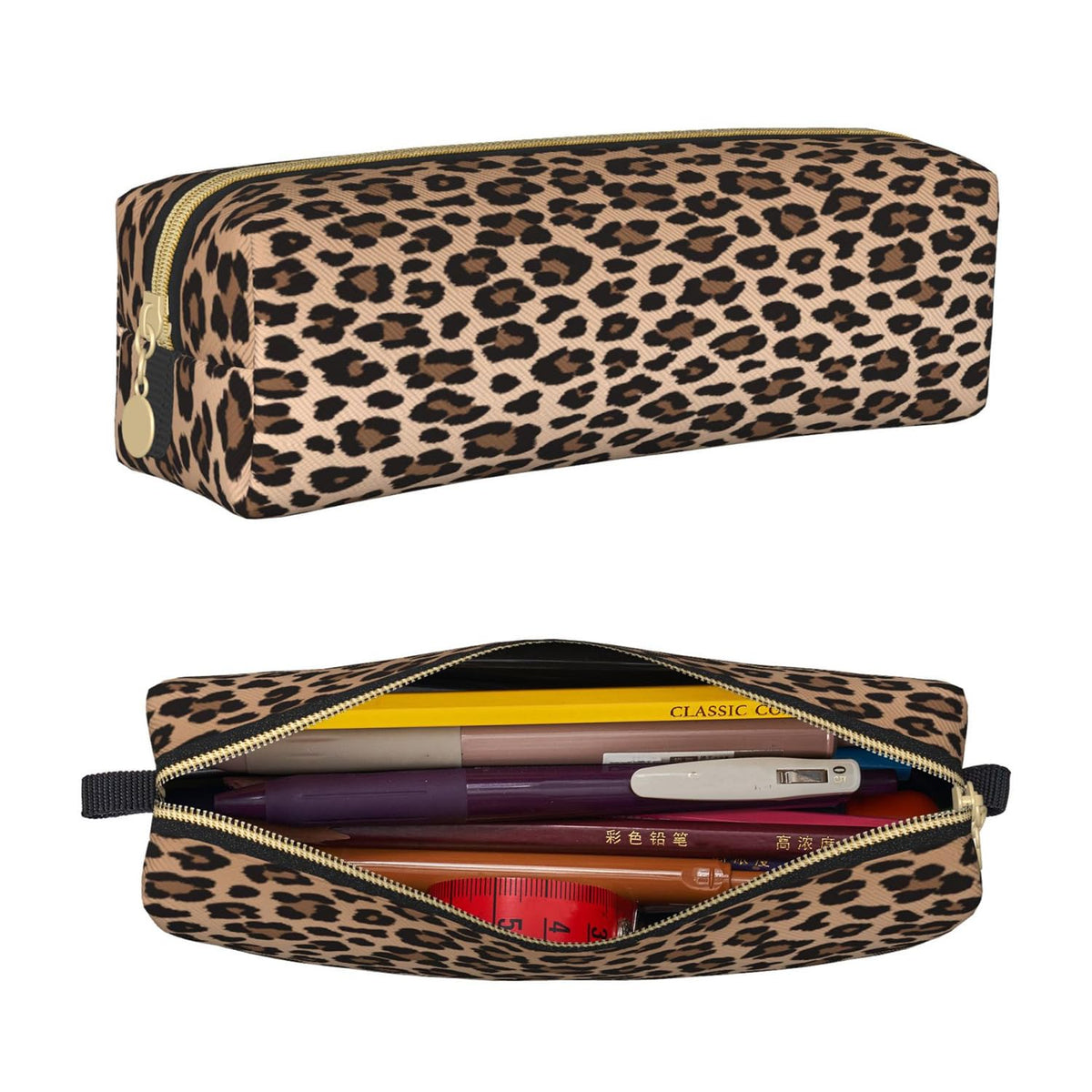 IMPCOKRU Small Pencil Bag Study Pencil Bag Key Pouch,Brown Leopard,Stationery Storage Pencil Case