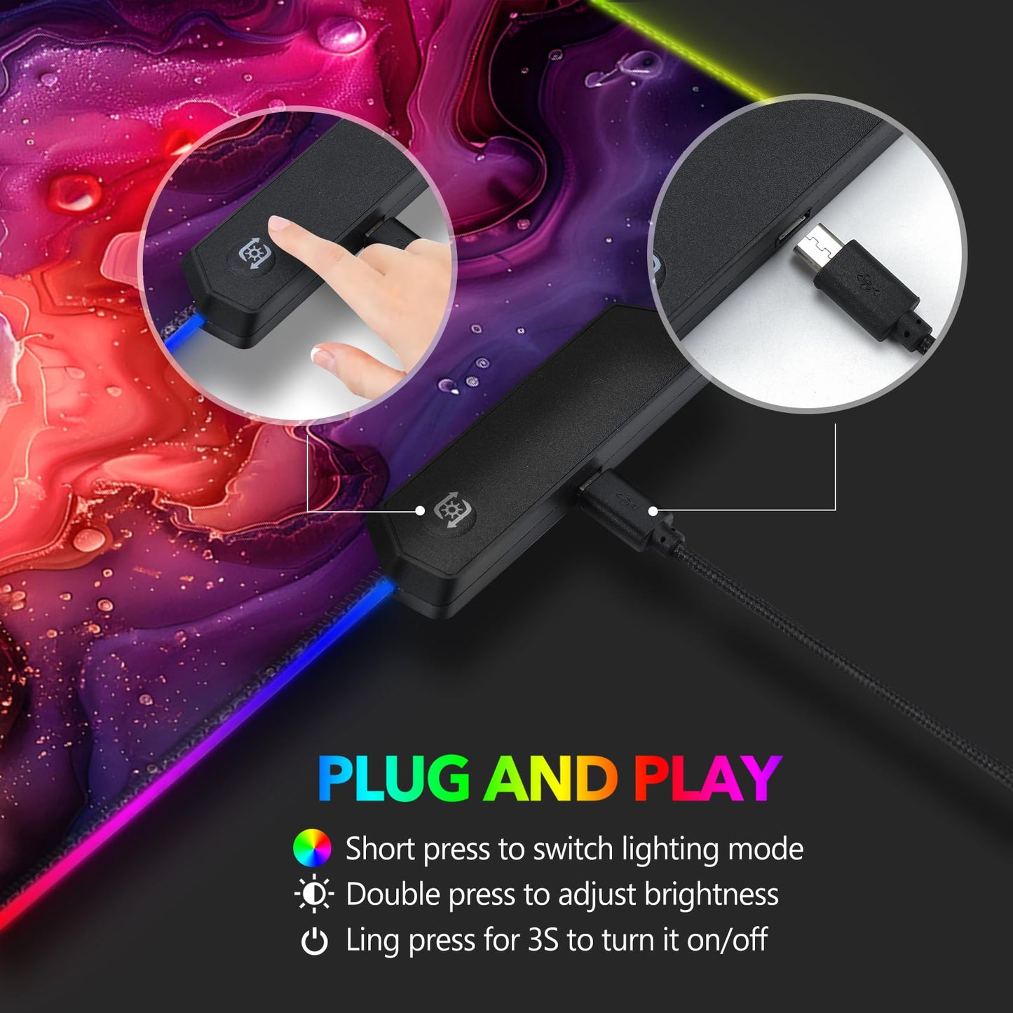 AIMSA Extra Large RGB Gaming Mouse Pad with 14 Light Modes, Extended LED Mouse Pad, Anti-Slip