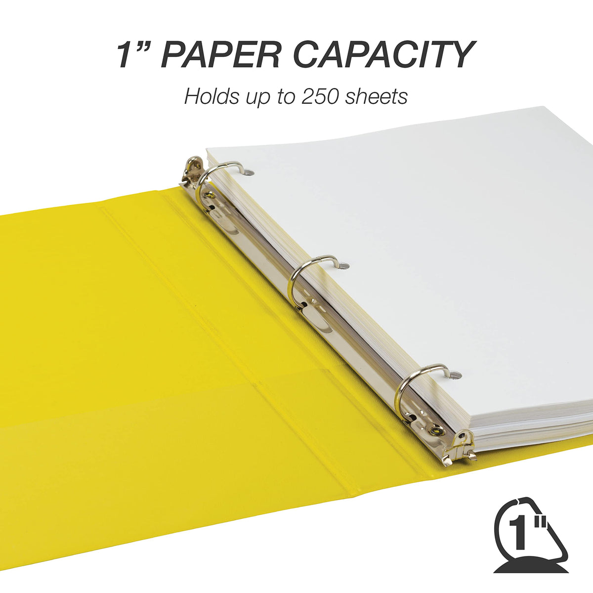 Samsill Durable 1 inch 3 Ring Binder, D Ring Binder, 100% Recycled Chipboard, Yellow, 4 Pack