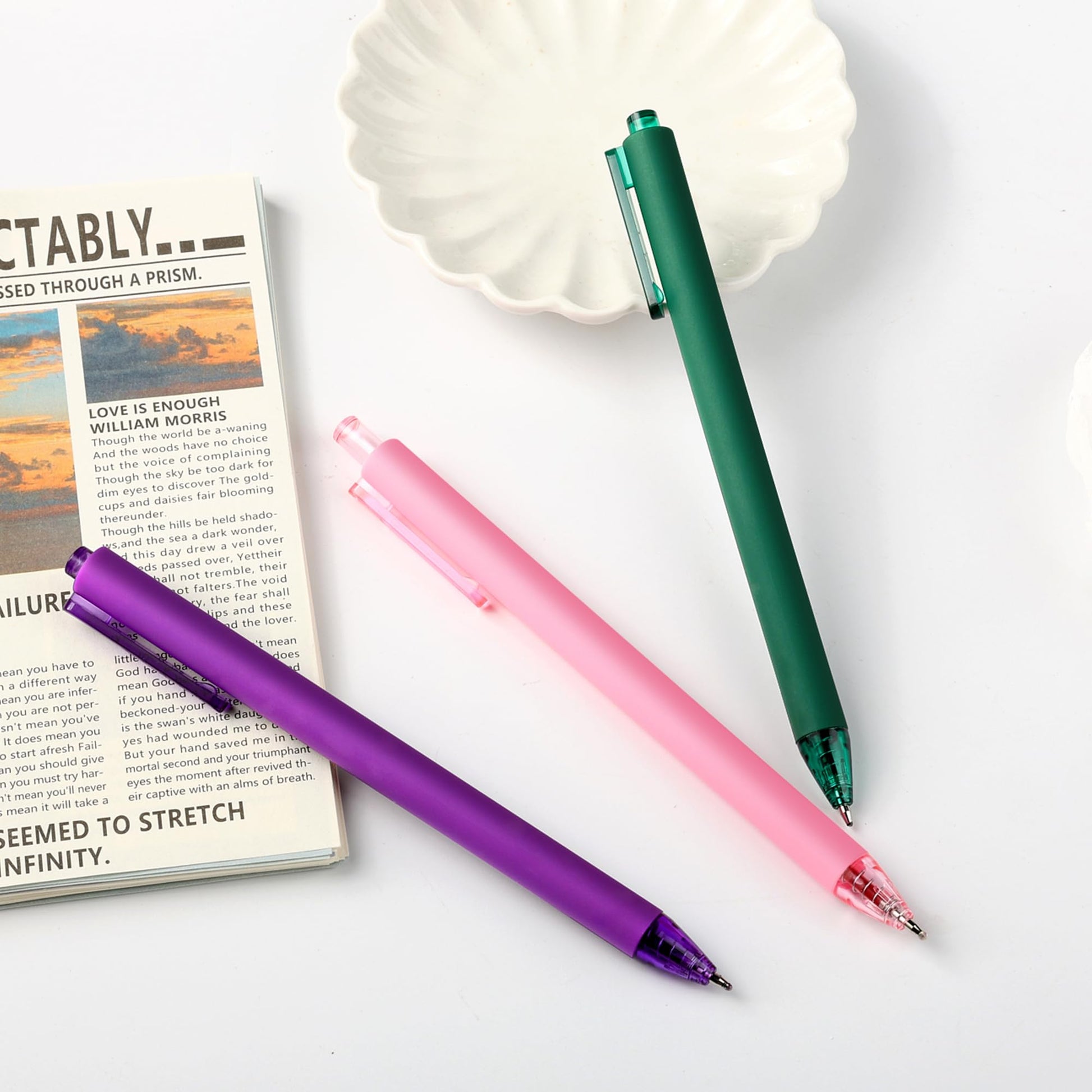 deegtran Pens Bulk, 50 Pack Smooth Purple Ink Ballpoint Pen, Wholesale Retractable Pens, No Bleed