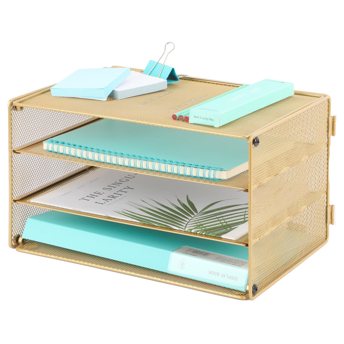 EASEPRES Paper Organizer Tray, 3 Tier Mesh Desk File Organizer Letter Sorter Holder for Home