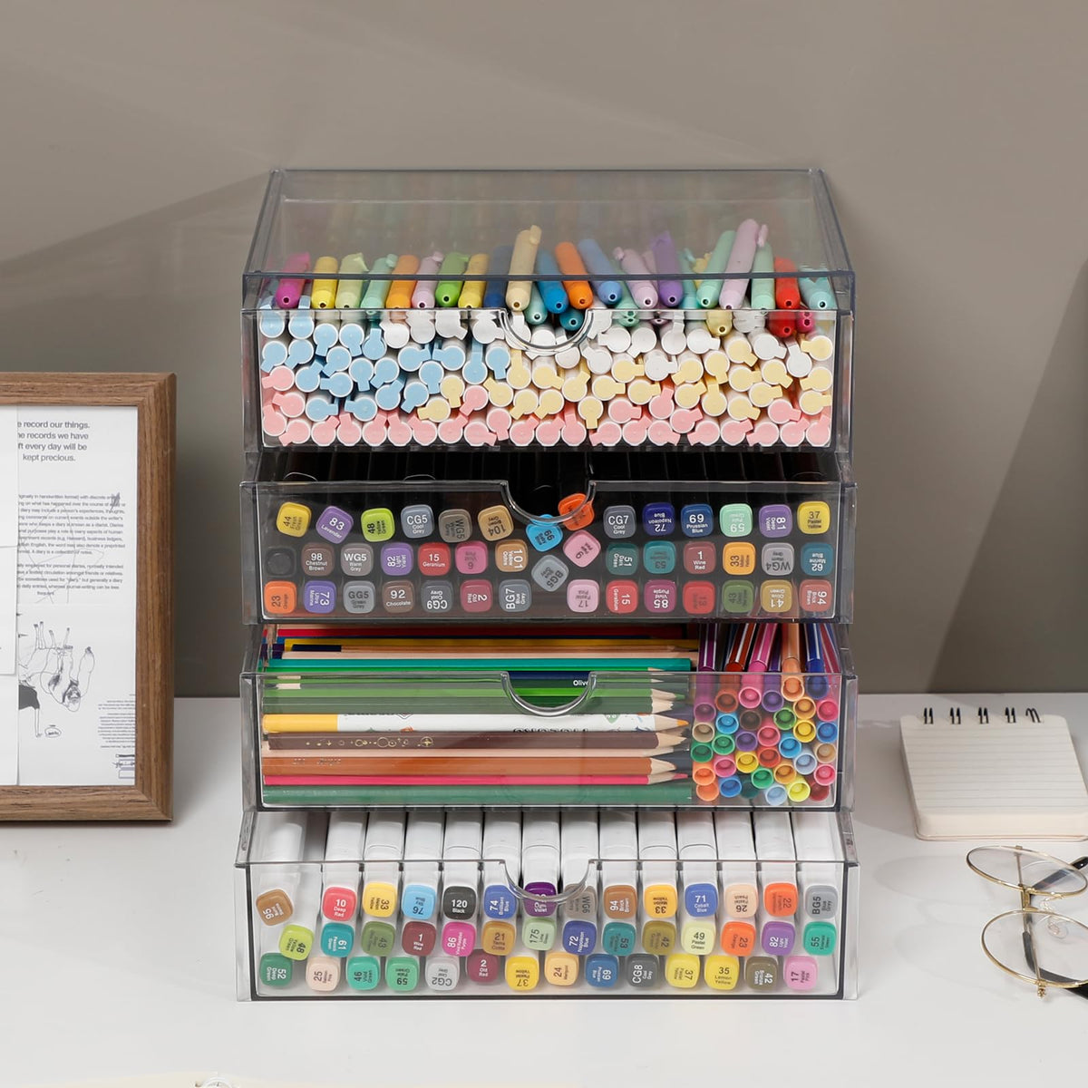 NINEWEEN Clear Plastic Drawer Organizer, 4 Drawers