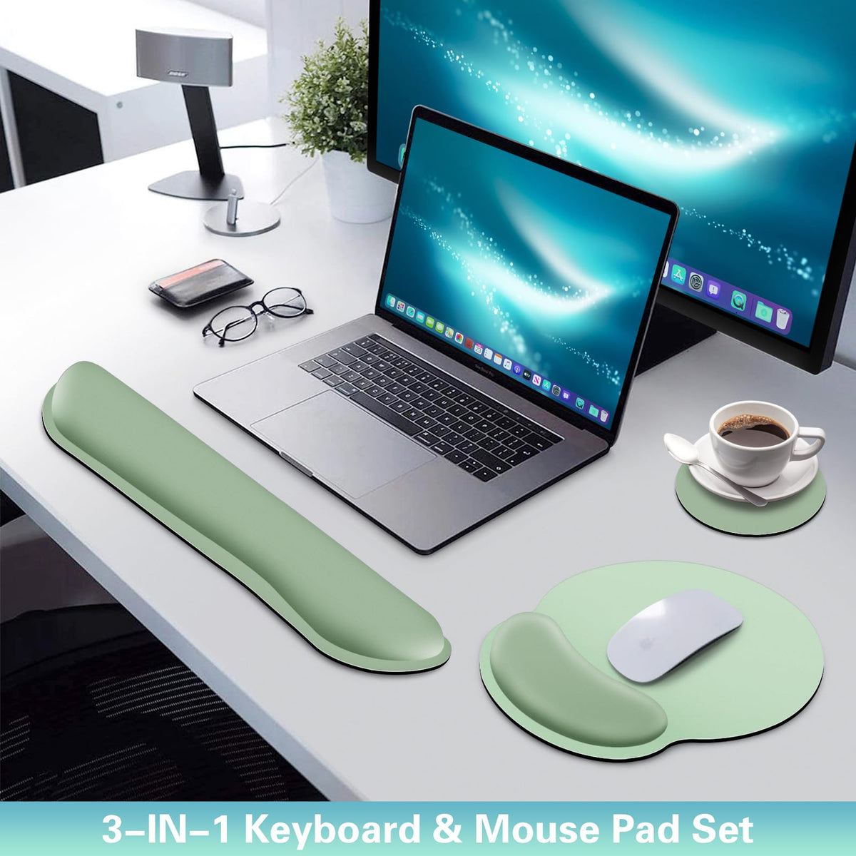 Mouse Pad with Wrist Rest Set, 3-in-1 Wrist Support Mousepad
